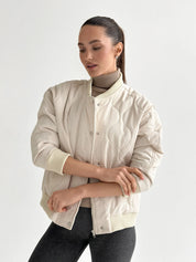 Kurtka pikowana bomber, kremowa