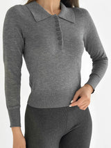 Sweter z kołnierzykiem, dzianina, szary
