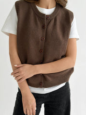 Kamizelka dziana na guziki, brązowa