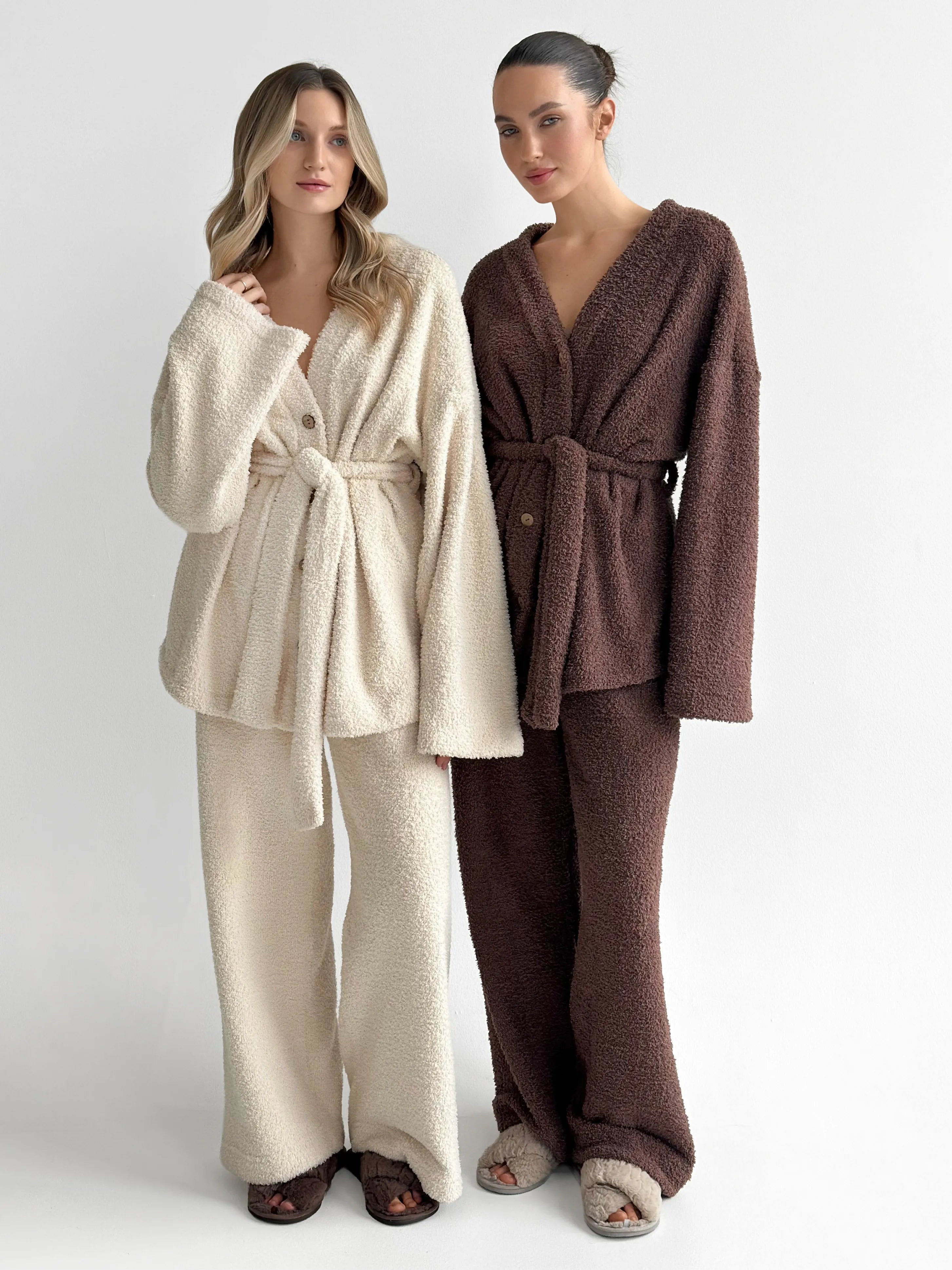 Bluza Soft frotte na guziki, brązowa