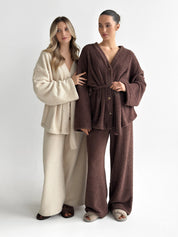 Bluza Soft frotte na guziki, brązowa