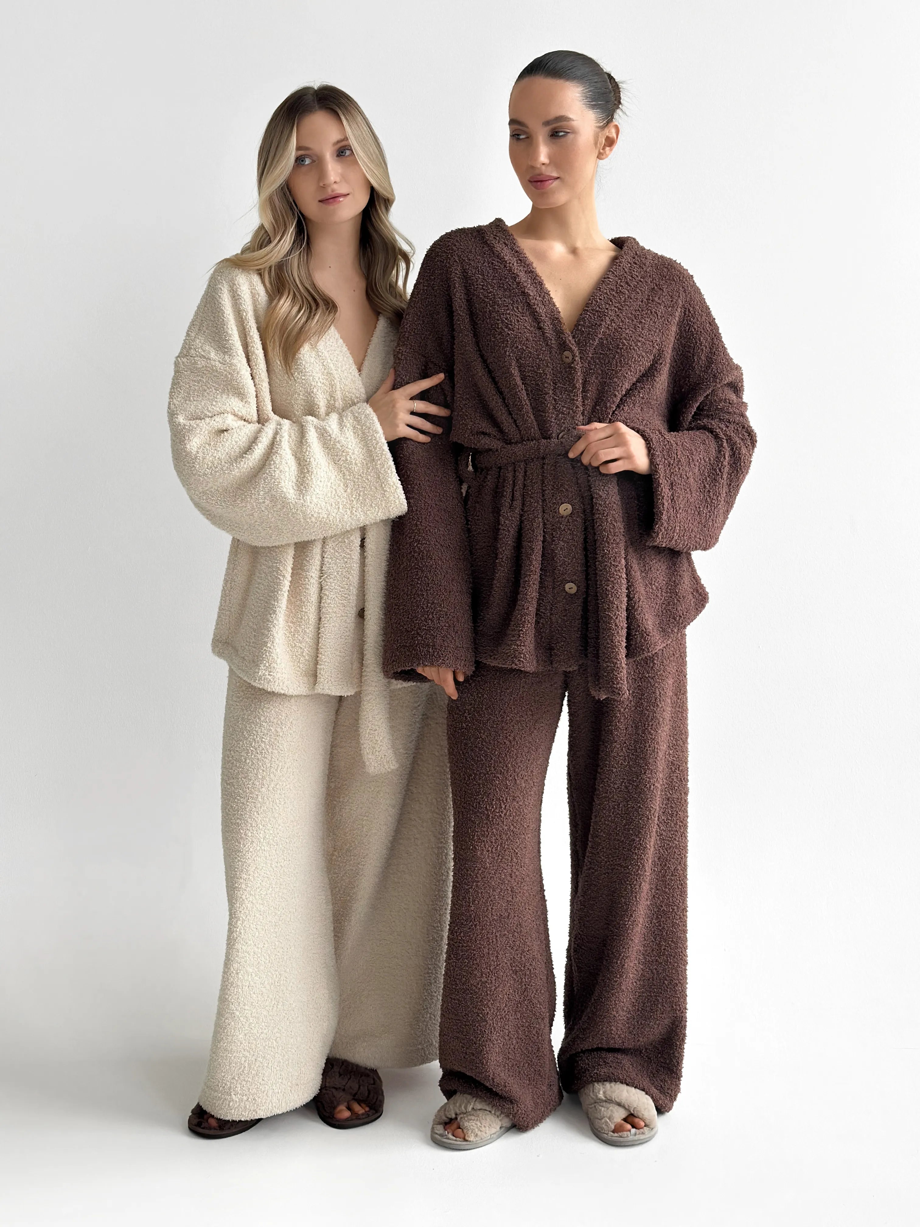 Bluza Soft frotte na guziki, brązowa