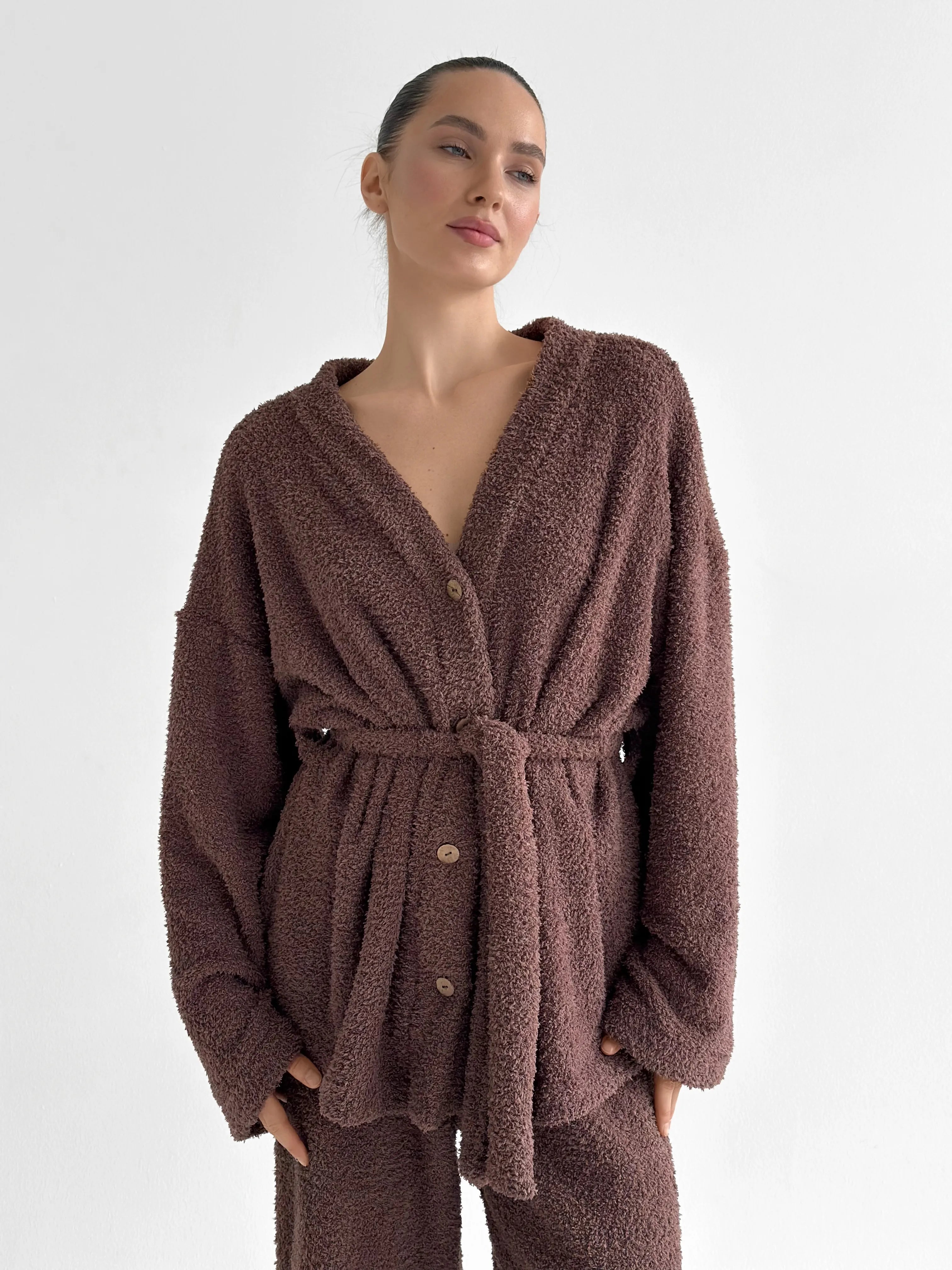 Spodnie Soft frotte, brązowe
