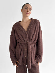 Bluza Soft frotte na guziki, brązowa