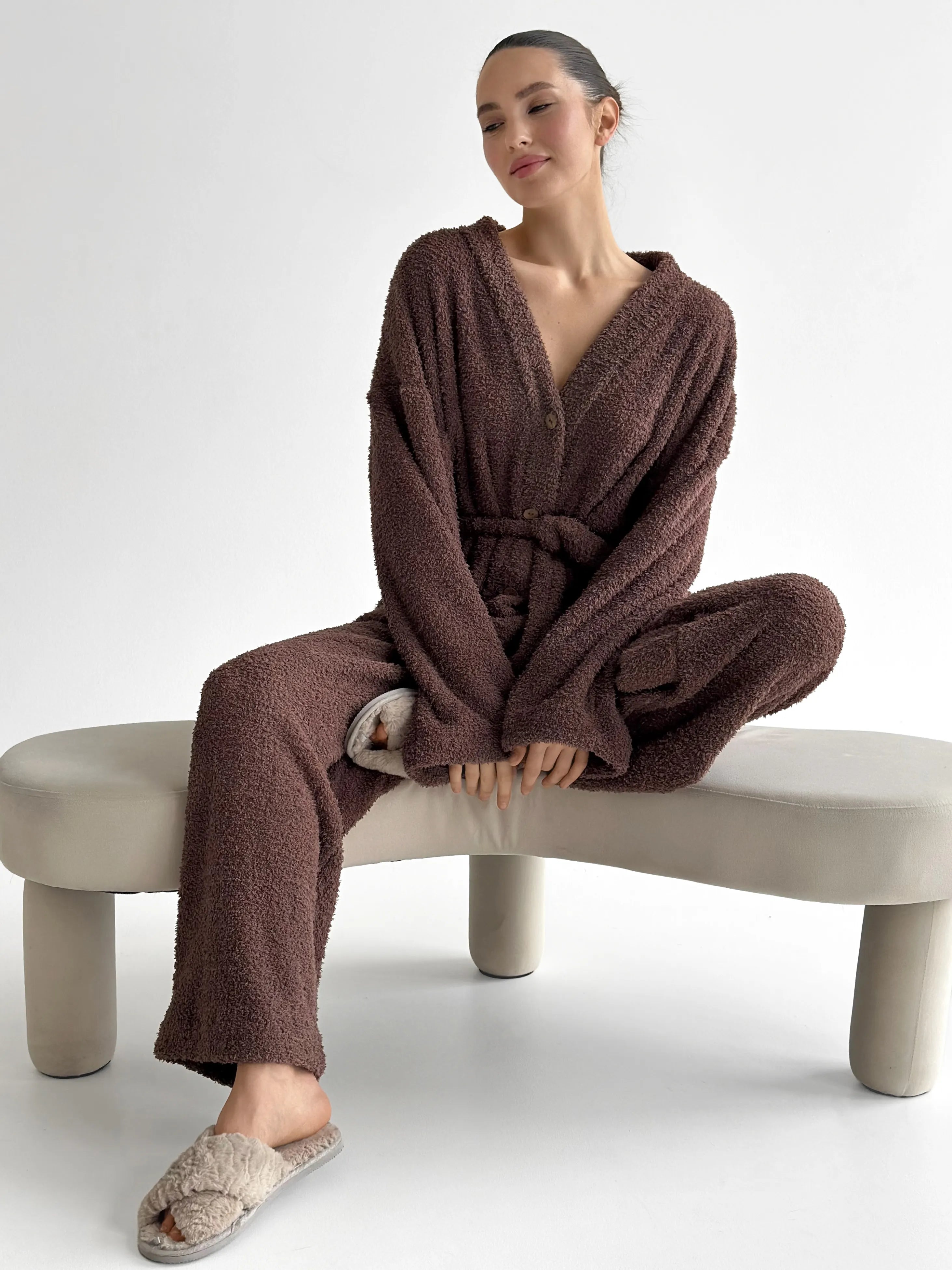 Spodnie Soft frotte, brązowe