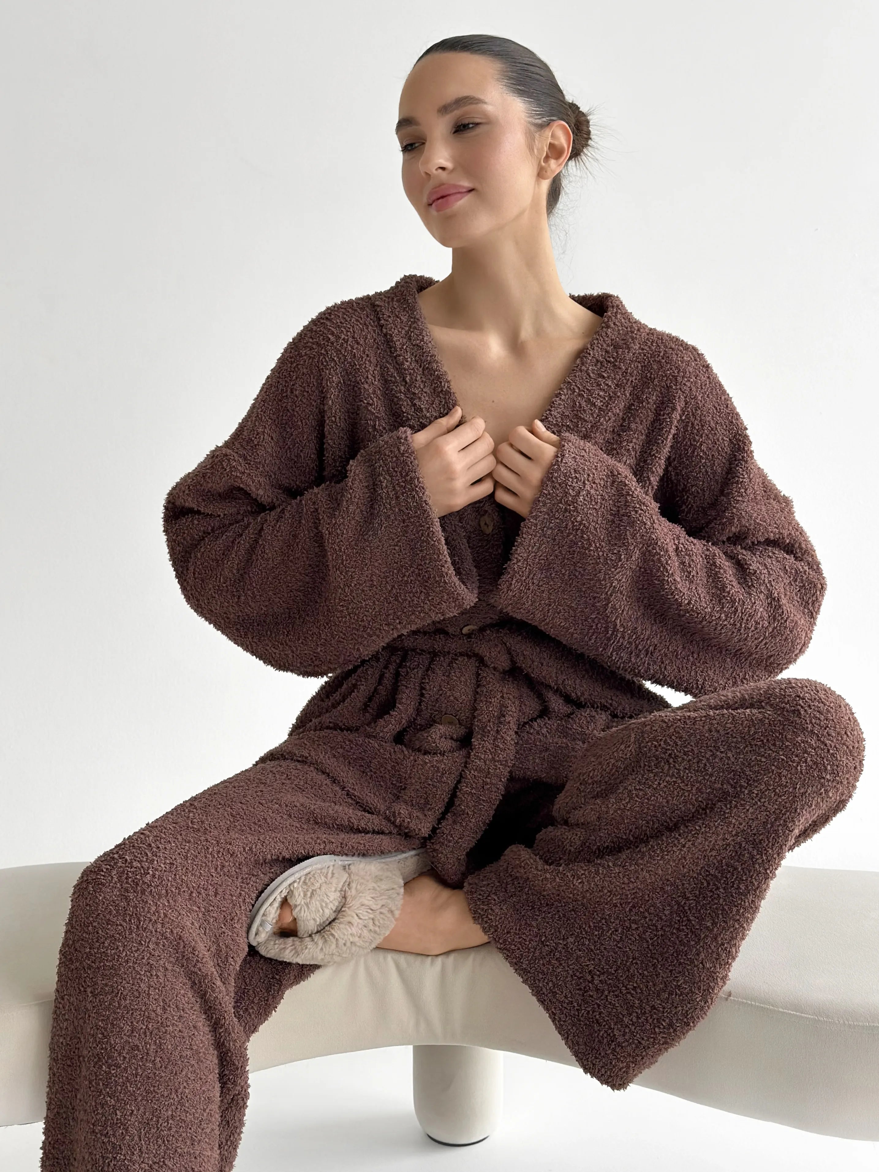 Spodnie Soft frotte, brązowe
