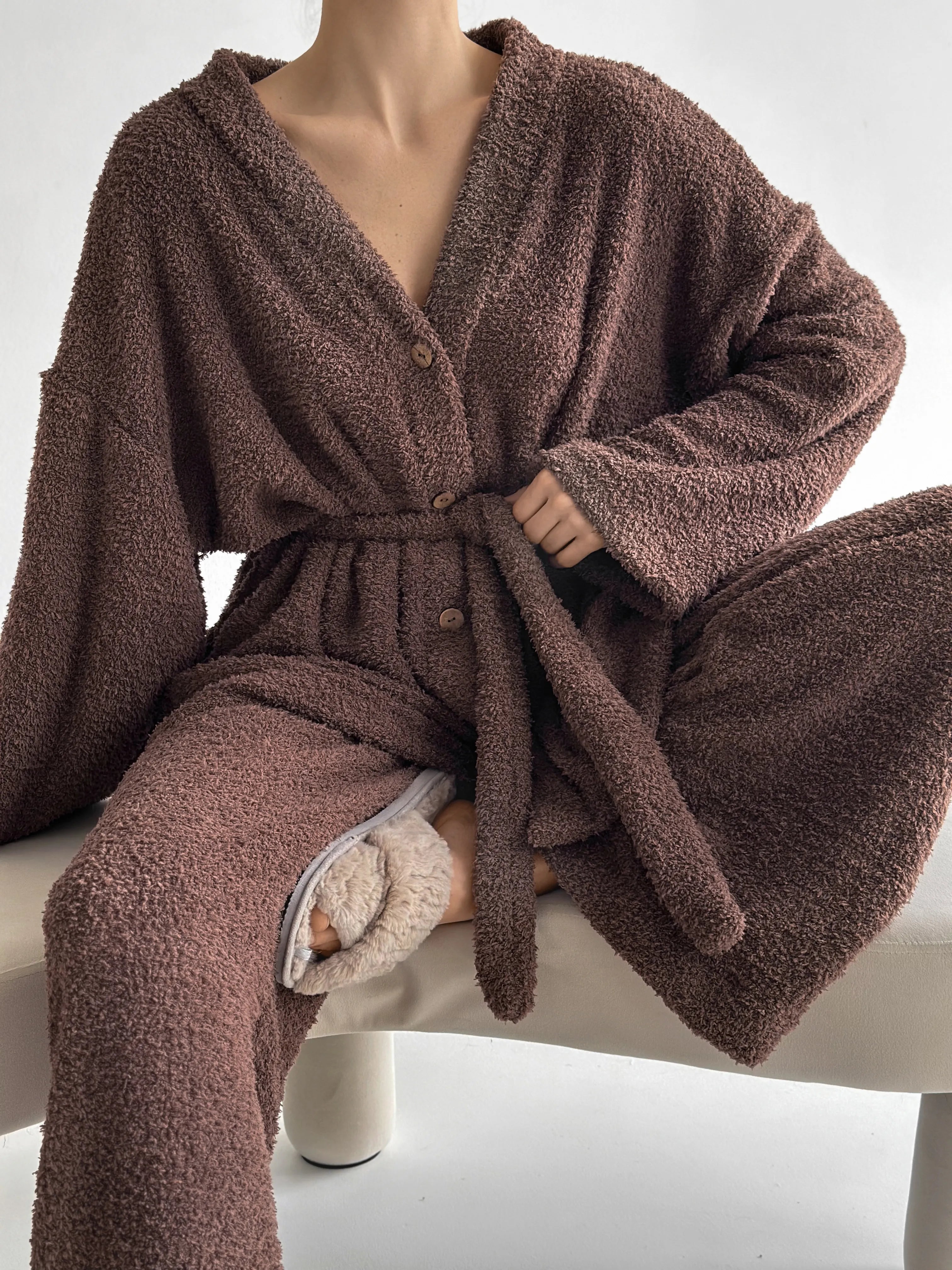 Spodnie Soft frotte, brązowe
