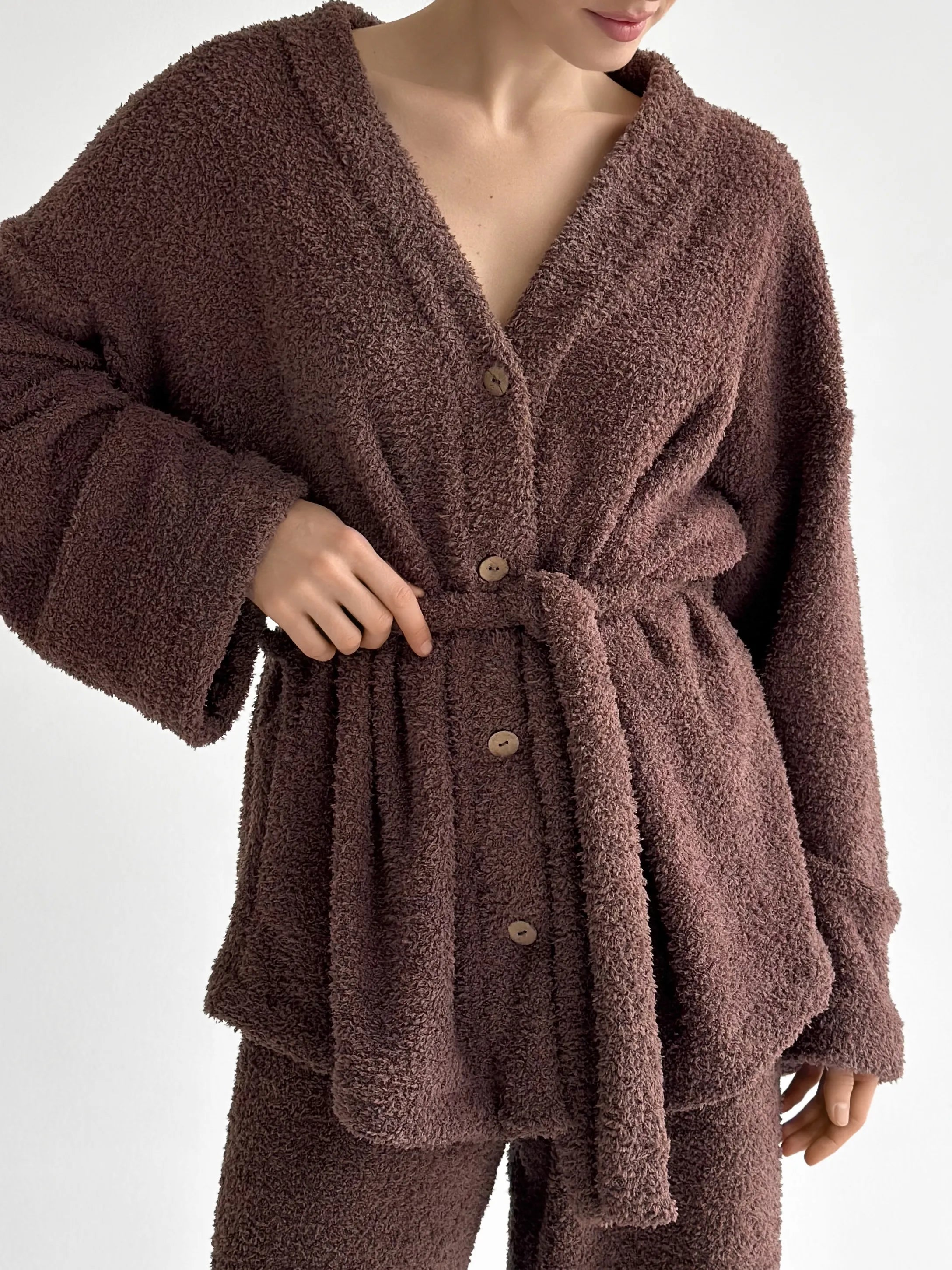 Spodnie Soft frotte, brązowe