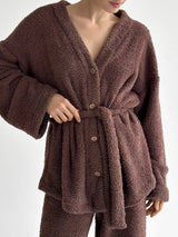 Bluza Soft frotte na guziki, brązowa
