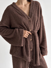Bluza Soft frotte na guziki, brązowa