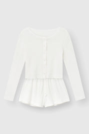 Longsleeve, dzianina prążkowana, mleczny