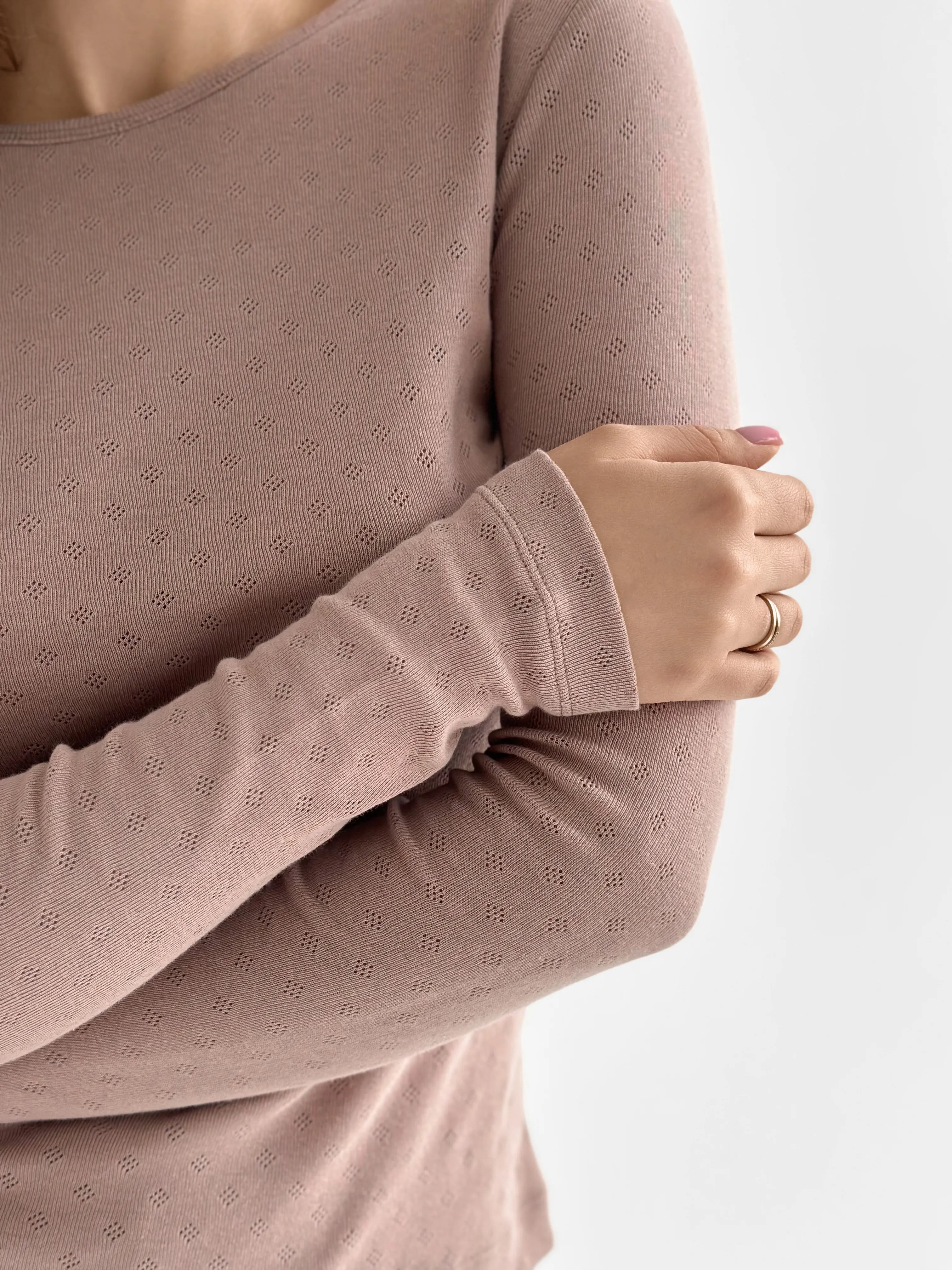 Komplet, dzianina prążkowana, szerokie spodnie i longsleeve, mleczny