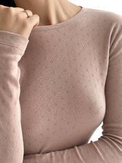 Komplet, dzianina prążkowana, szerokie spodnie i longsleeve, mleczny