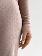 Komplet, dzianina prążkowana, szerokie spodnie i longsleeve, mleczny