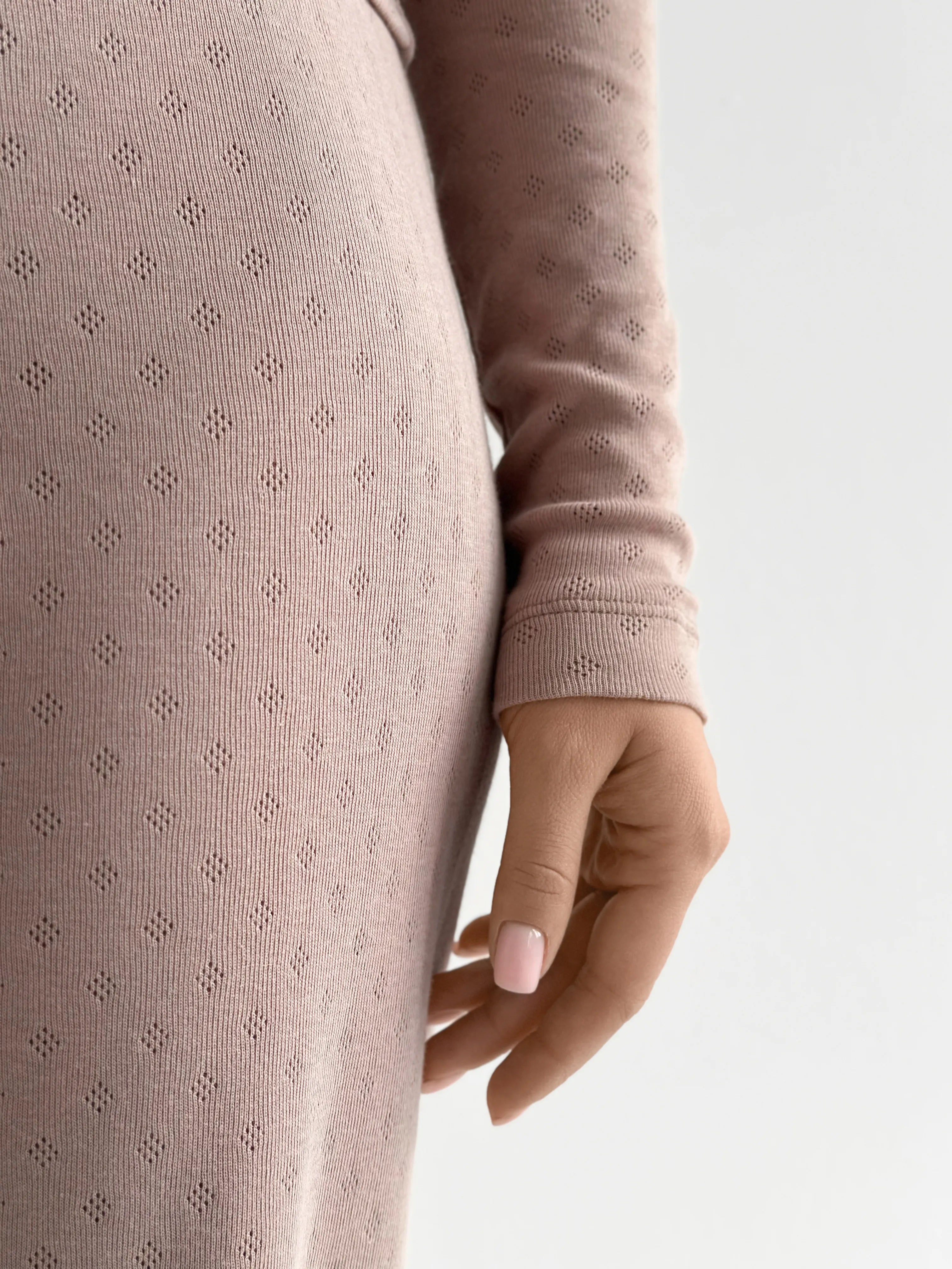 Komplet, dzianina prążkowana, szerokie spodnie i longsleeve, mleczny