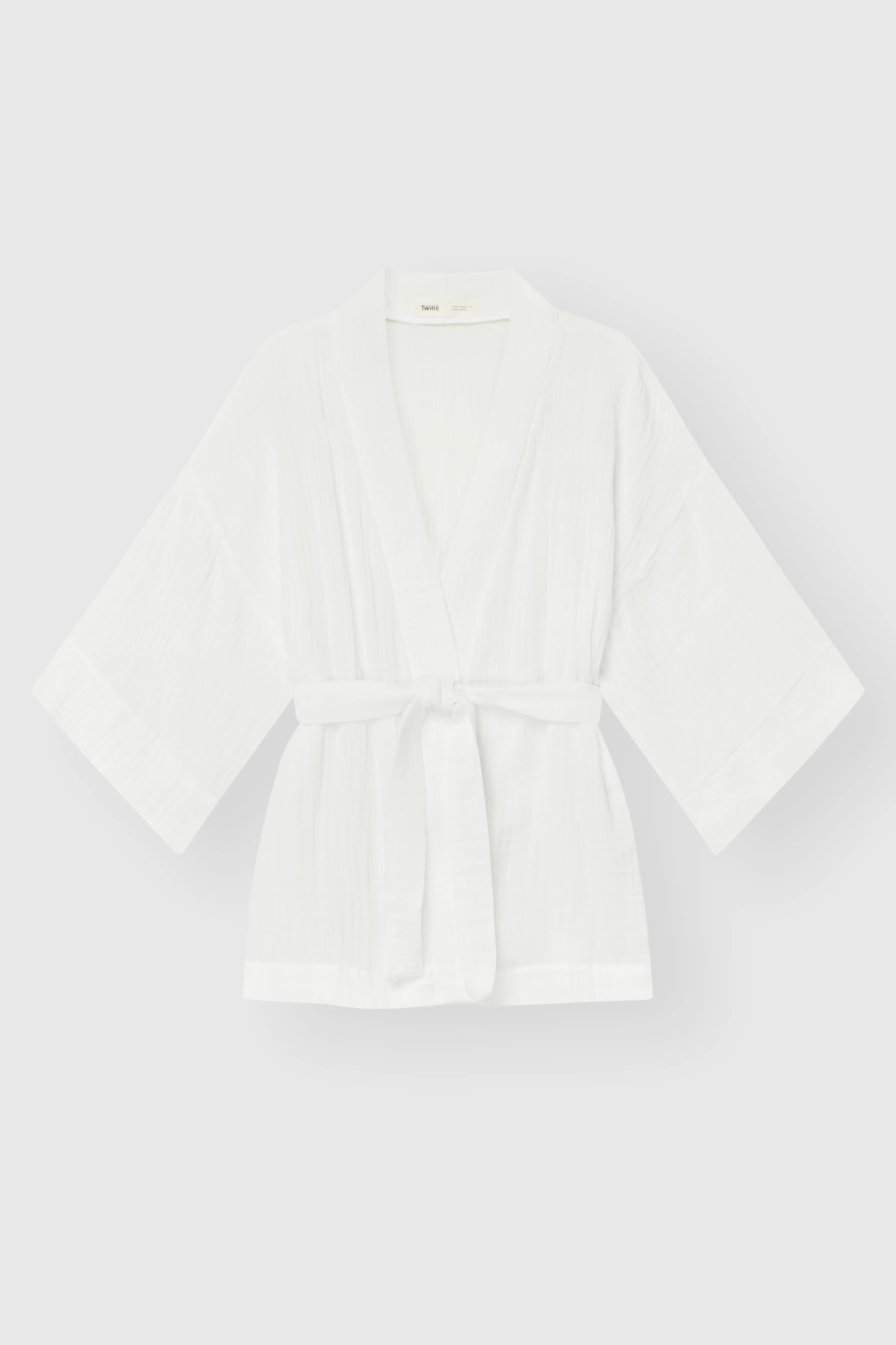 Komplet szlafrok krótki kimono i spodnie, z muślinu dwuwarstwowego, biały