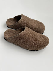 Chodaki damskie Teddy z obszyciem, brązowe