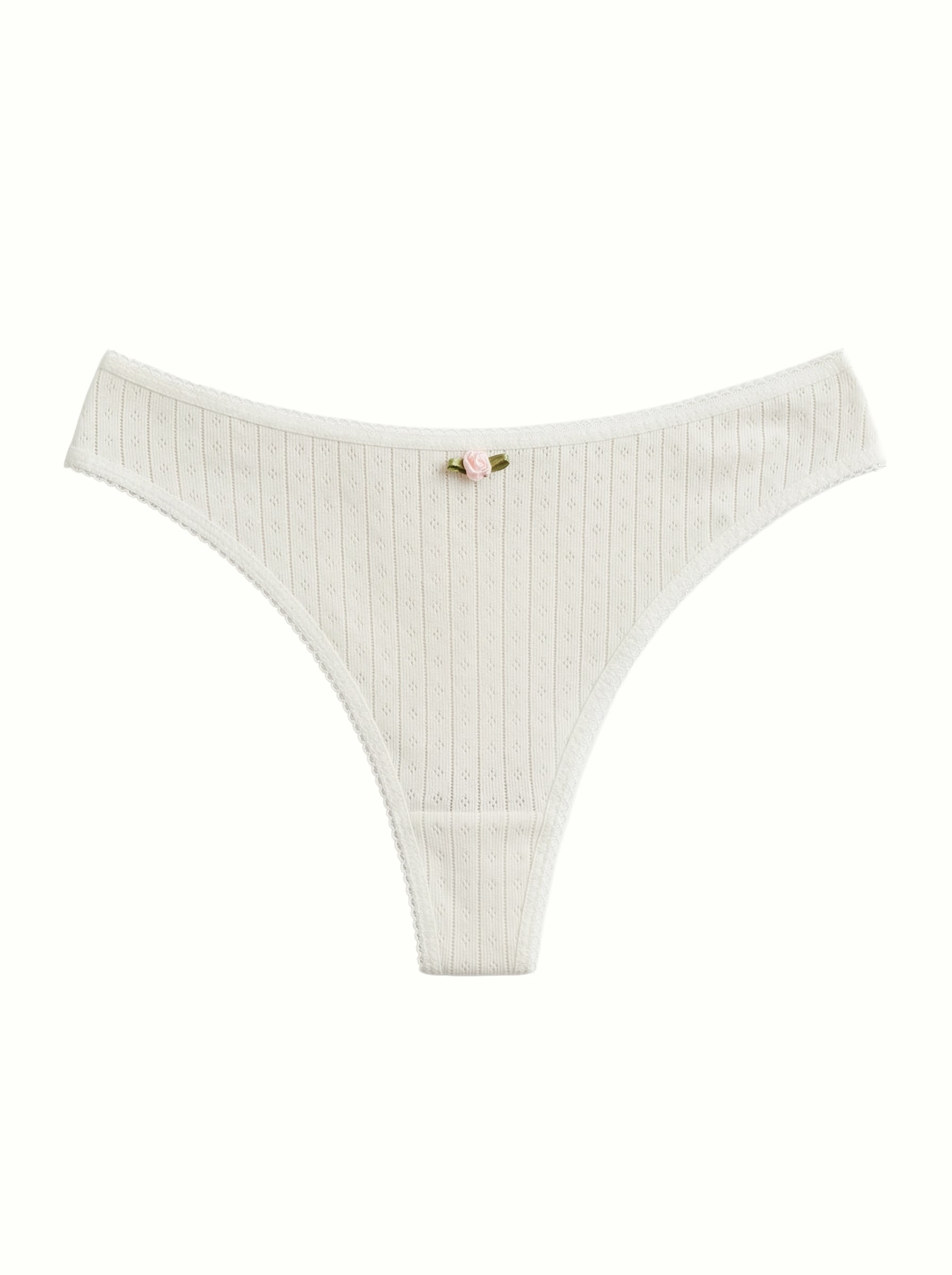 Majtki Stringi, dzianina prążkowana, mleczne