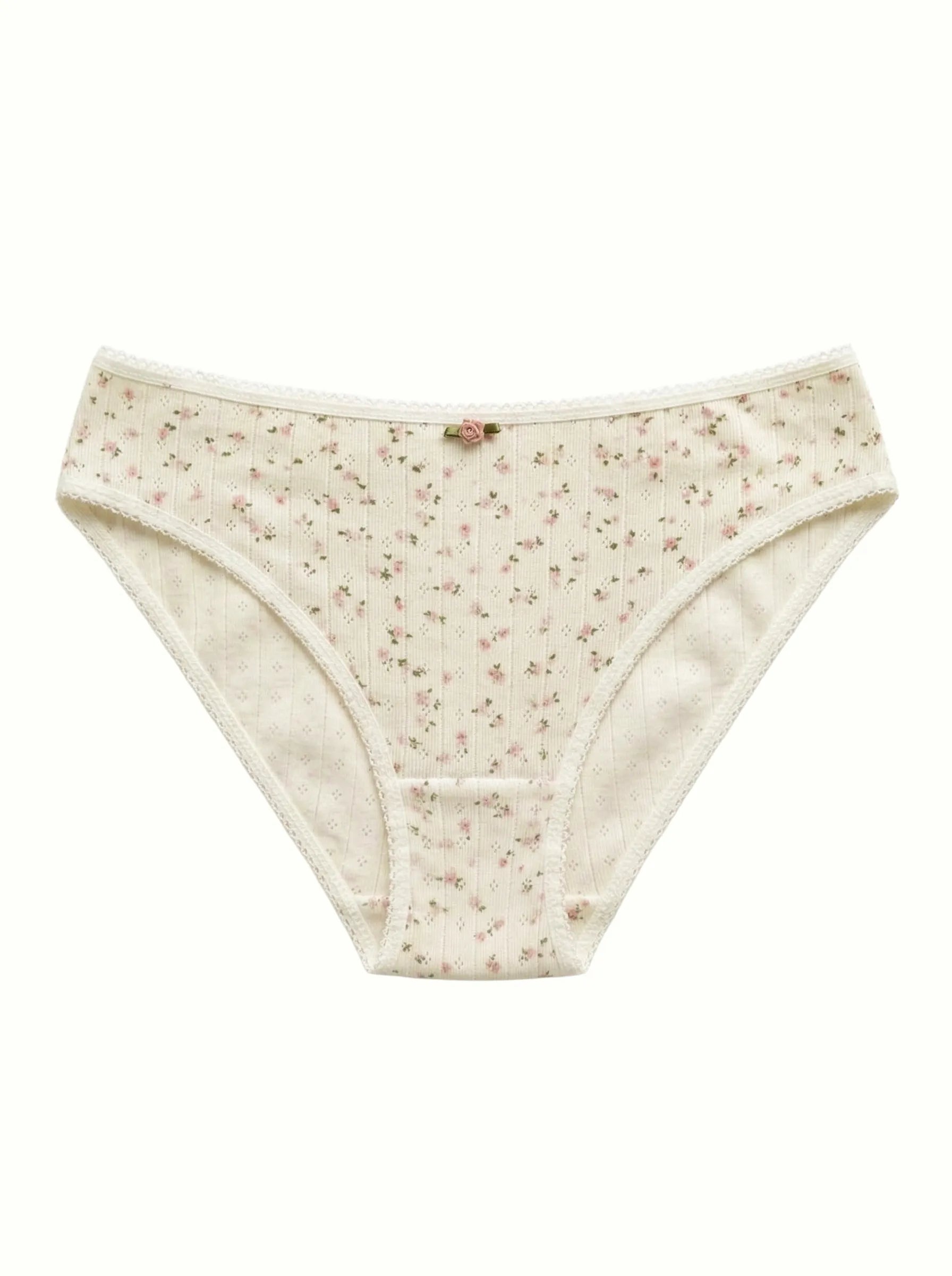 Majtki Slip, dzianina prążkowana, różowe w kwiatki