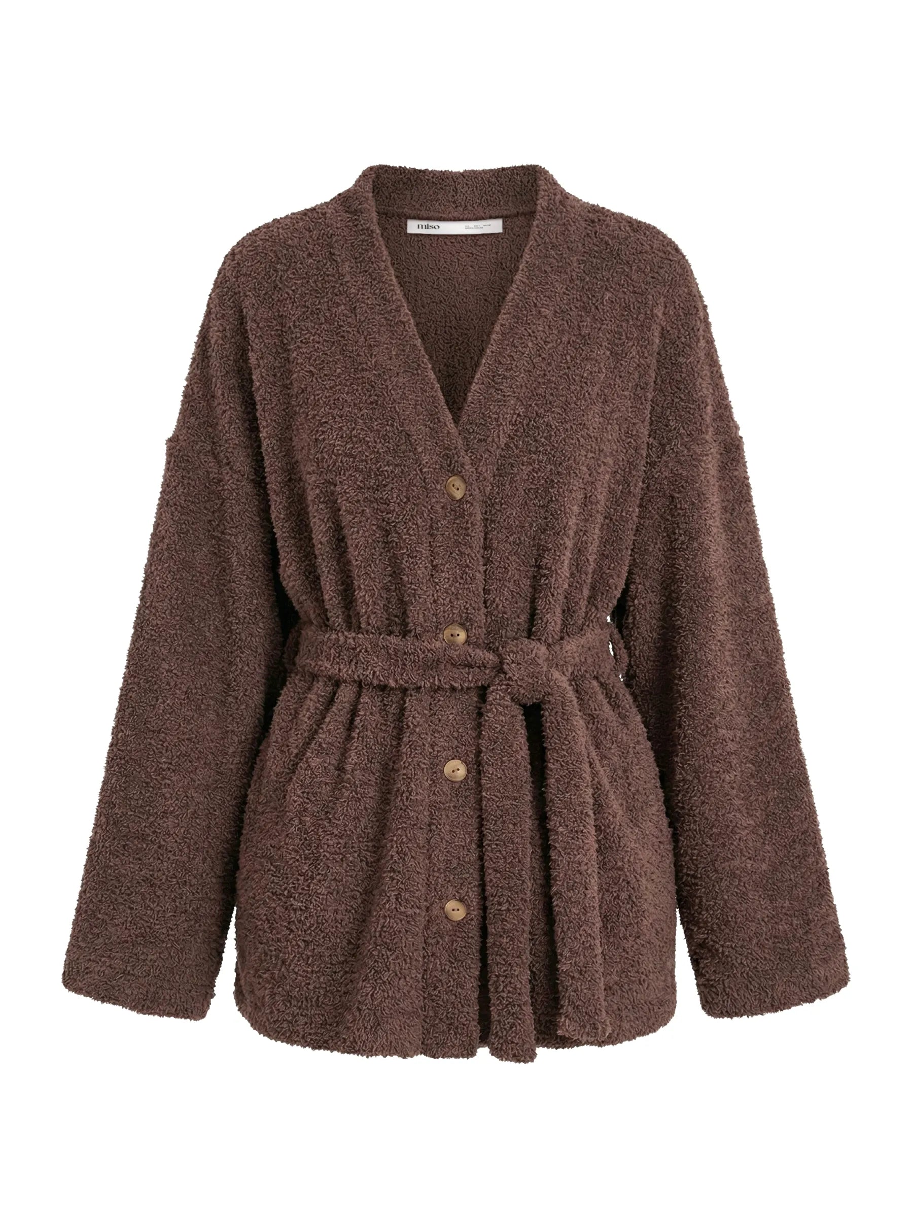 Bluza Soft frotte na guziki, brązowa