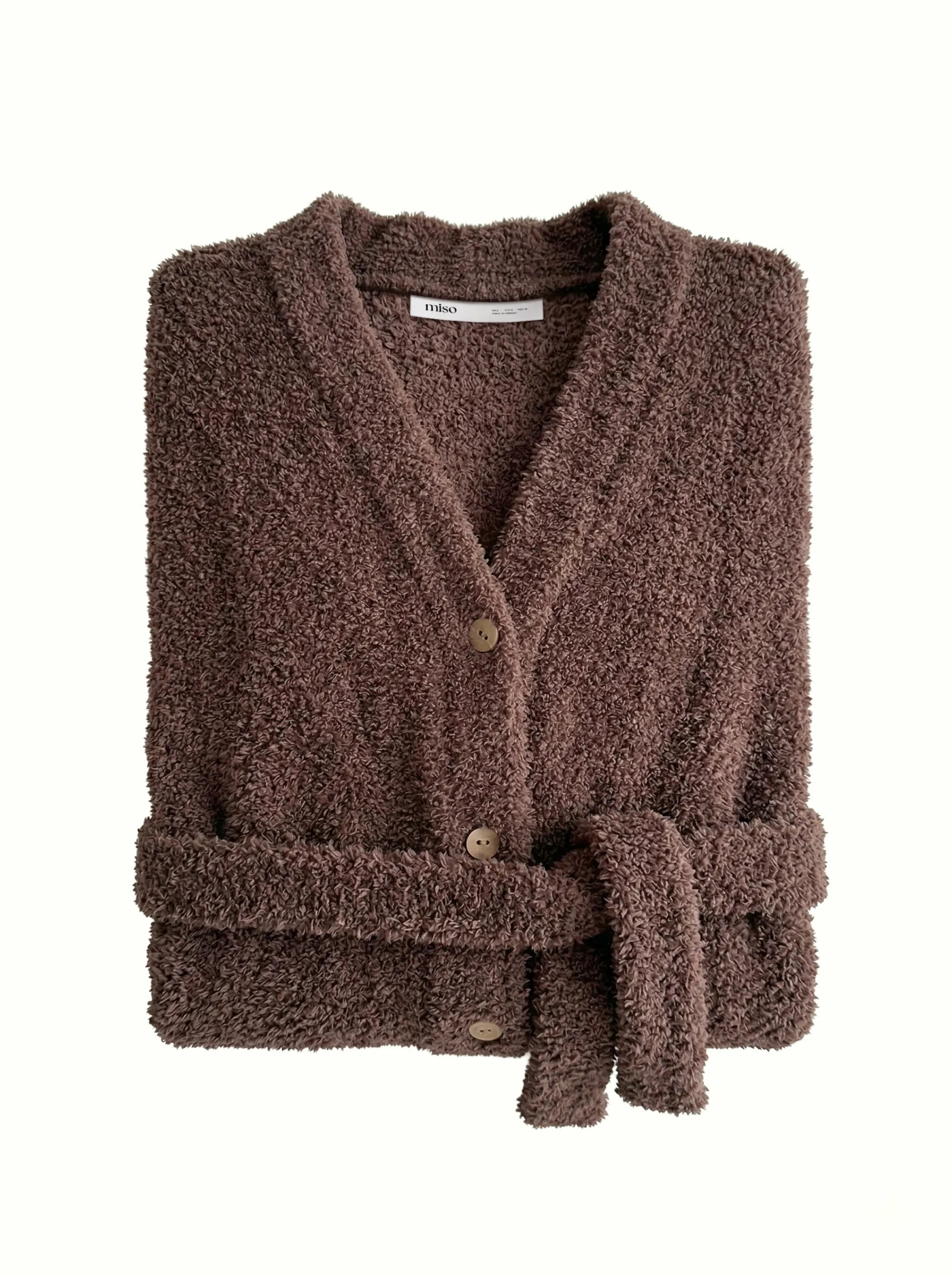 Bluza Soft frotte na guziki, brązowa