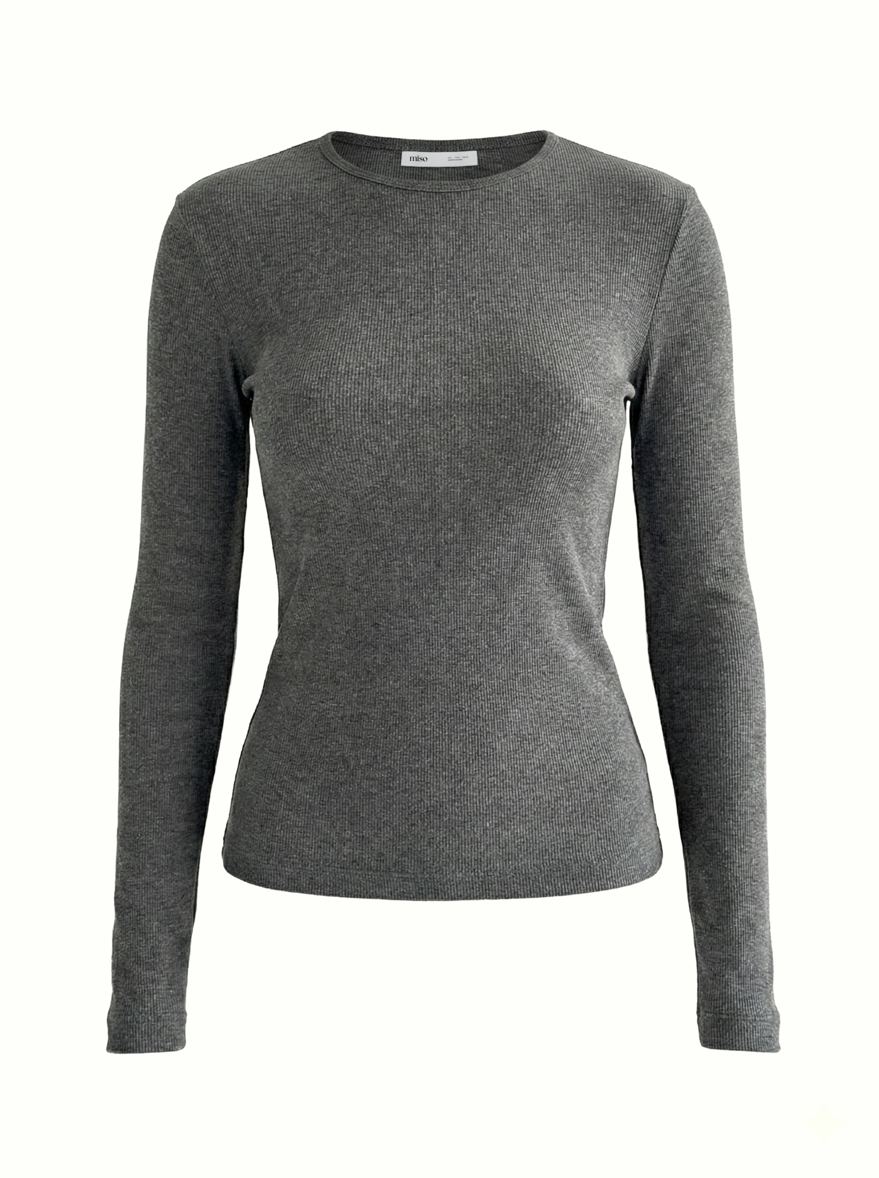 Koszulka longsleeve, dzianina prążkowana, antracytowa