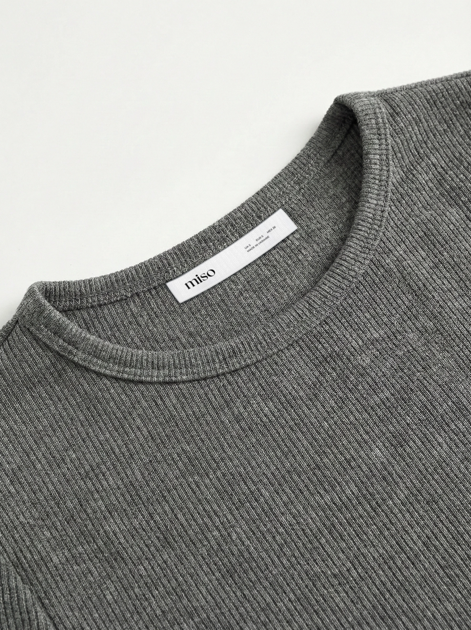 Koszulka longsleeve, dzianina prążkowana, antracytowa