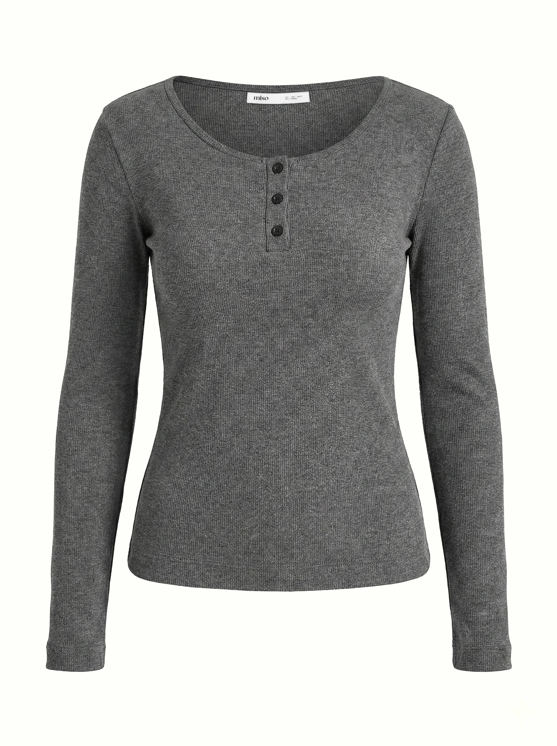 Koszulka longsleeve, dzianina prążkowana, antracytowa