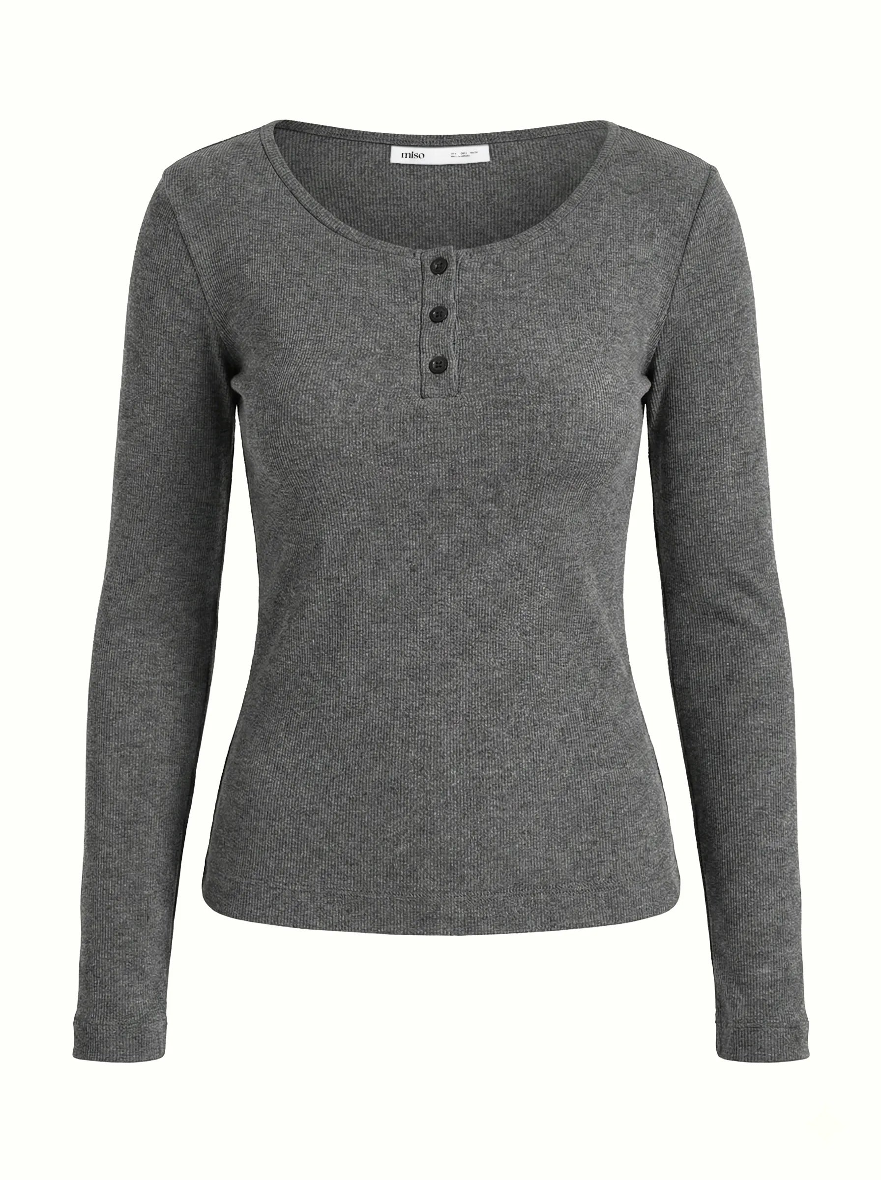 Koszulka longsleeve, dzianina prążkowana, antracytowa