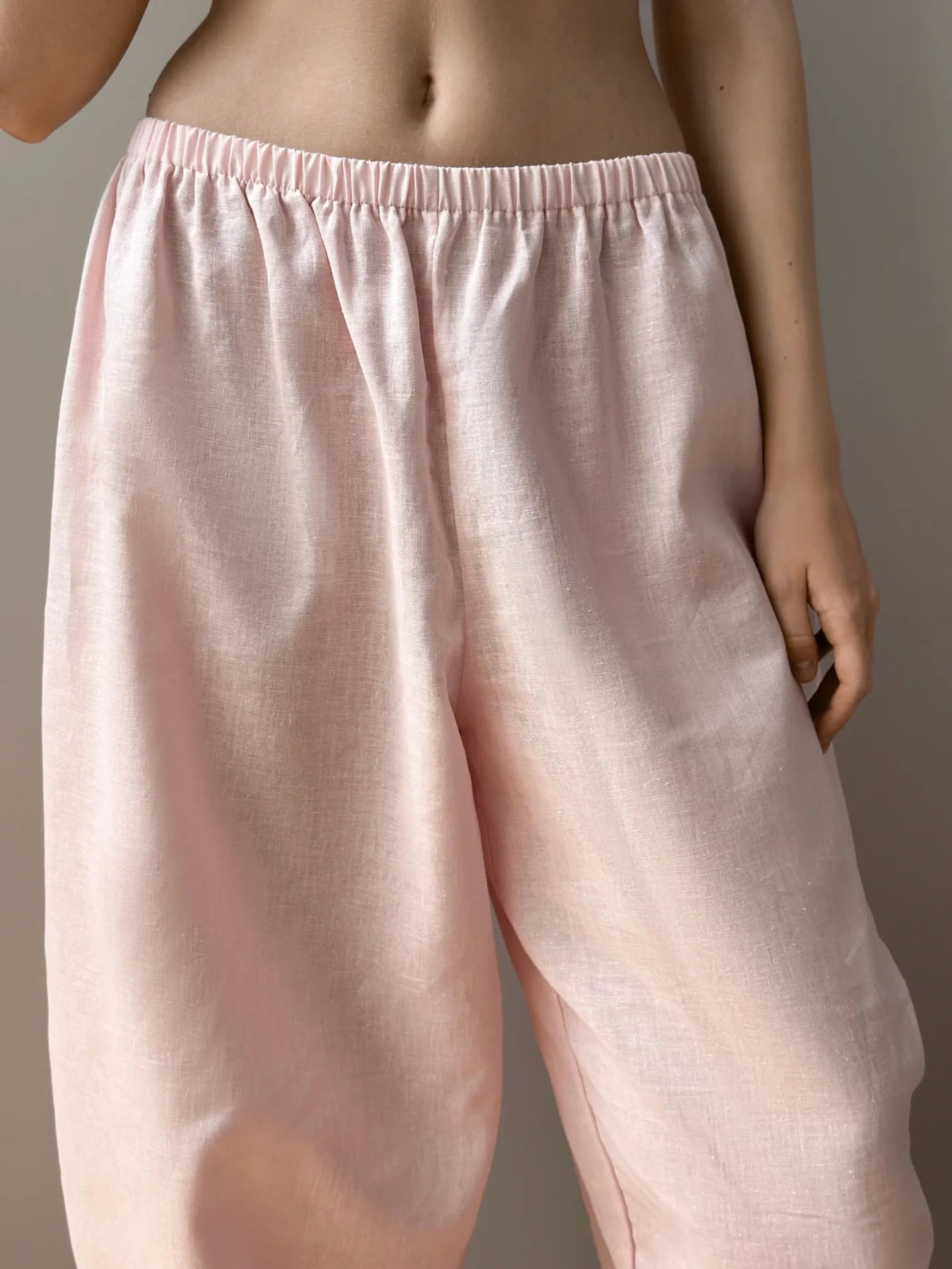 Spodnie Muki z lnu, różowe