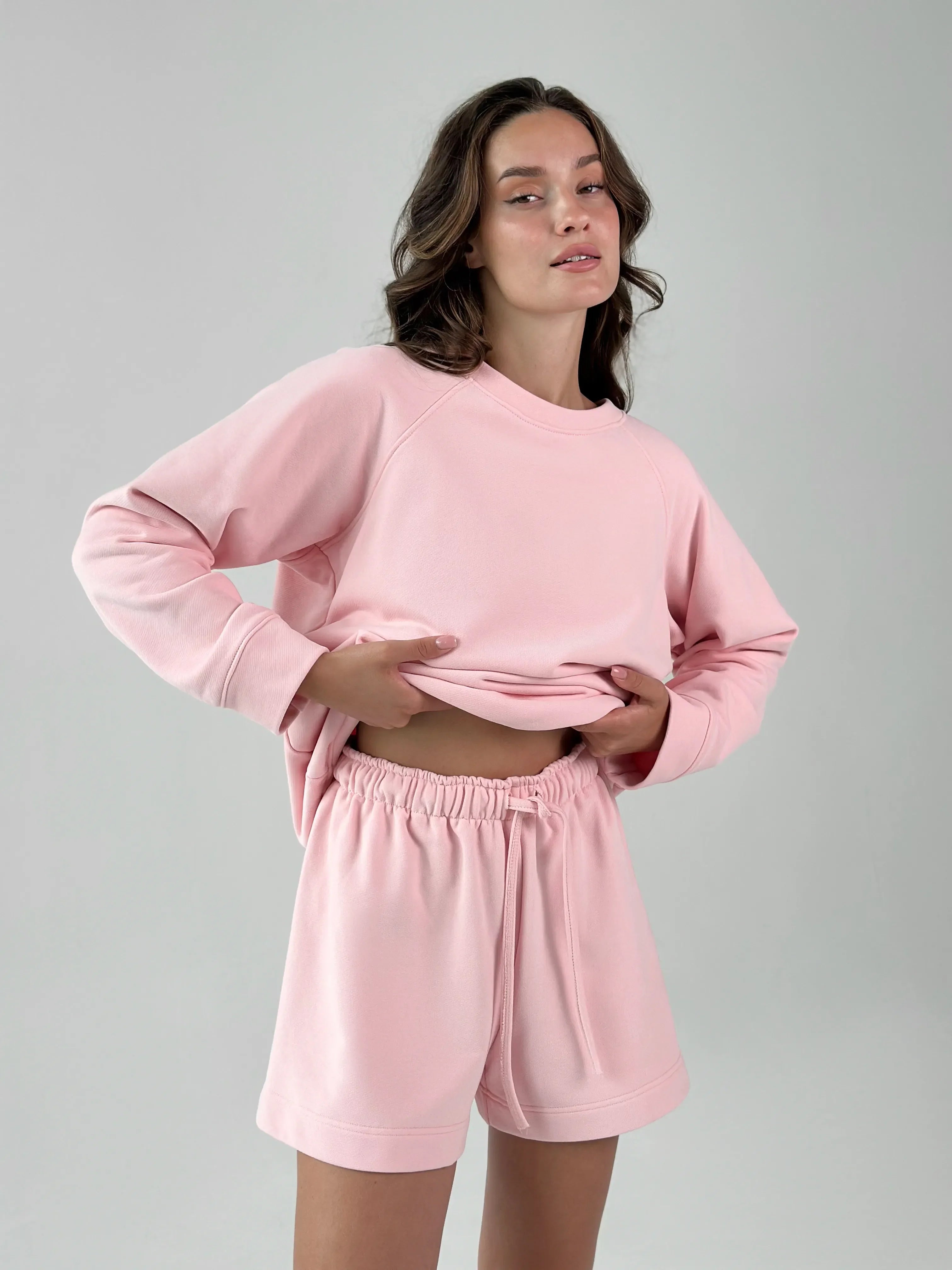 Bluza bez kaptura, z dzianiny 3-nitkowej, różowa
