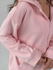 Bluza dresowa z kapturem na zamek bawełna 3-nitkowa, różowa
