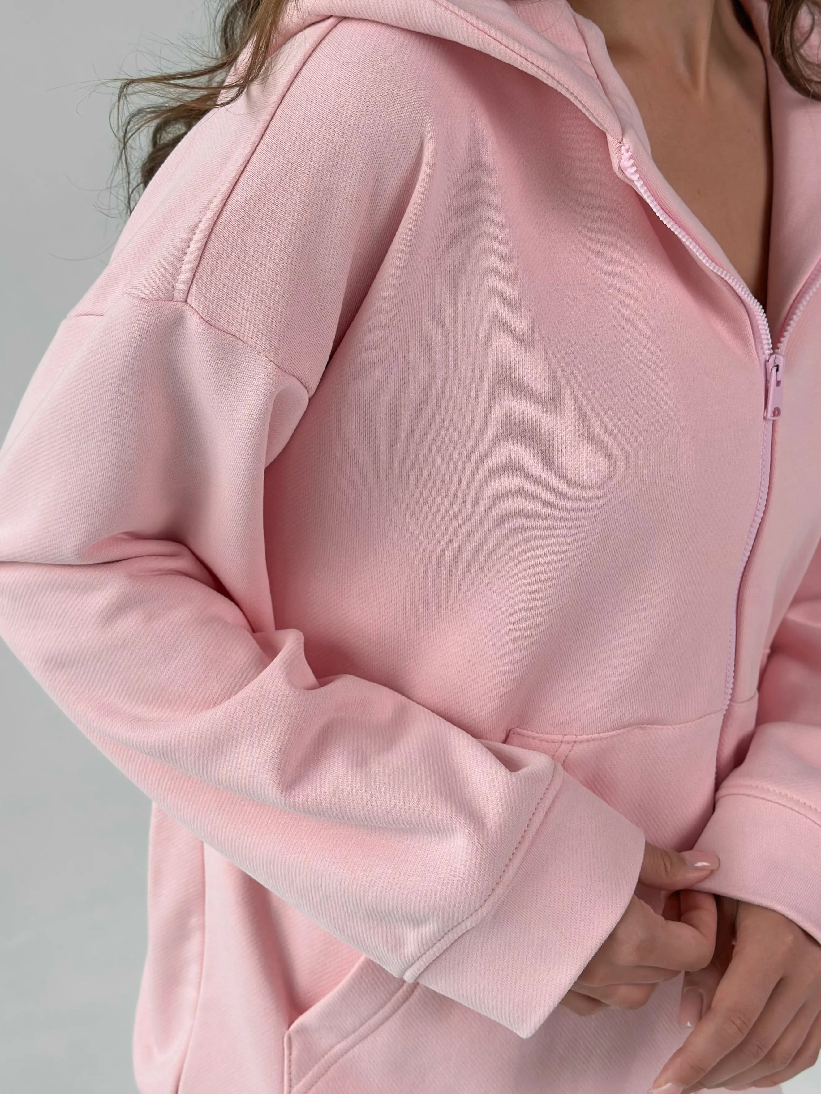 Bluza dresowa z kapturem na zamek bawełna 3-nitkowa, różowa