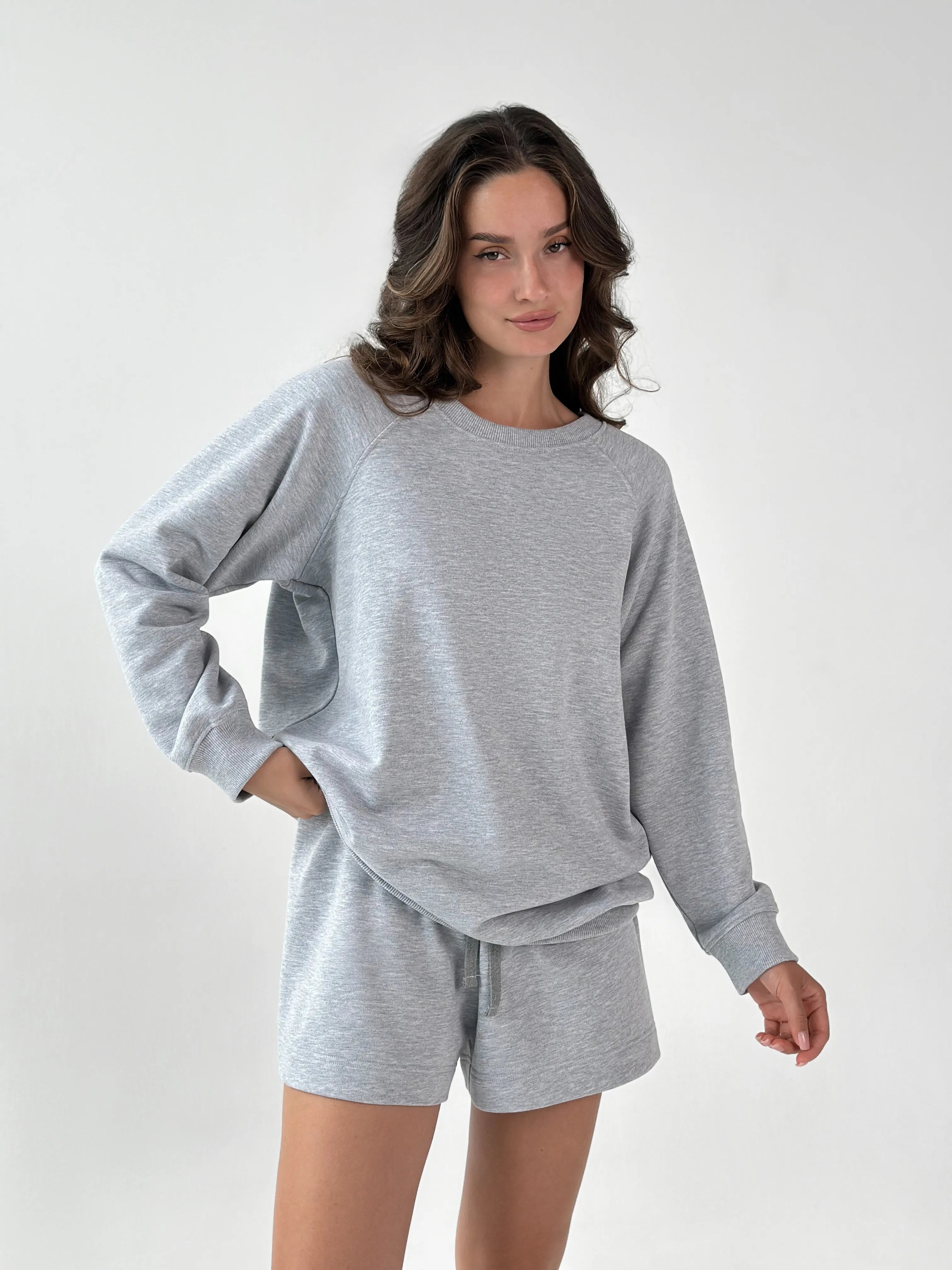 Bluza bez kaptura, z dzianiny 3-nitkowej, szara