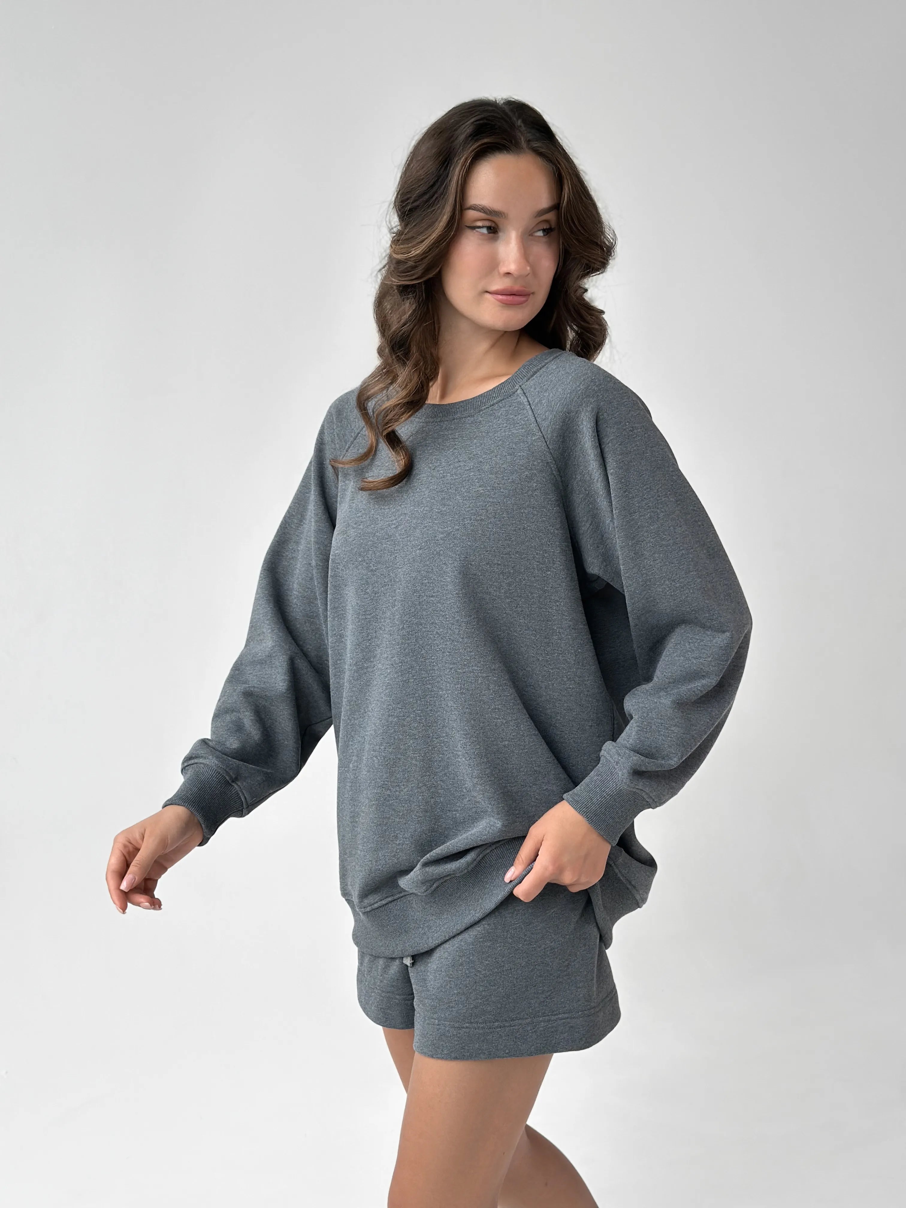 Bluza bez kaptura, z dzianiny 3-nitkowej, grafitowa