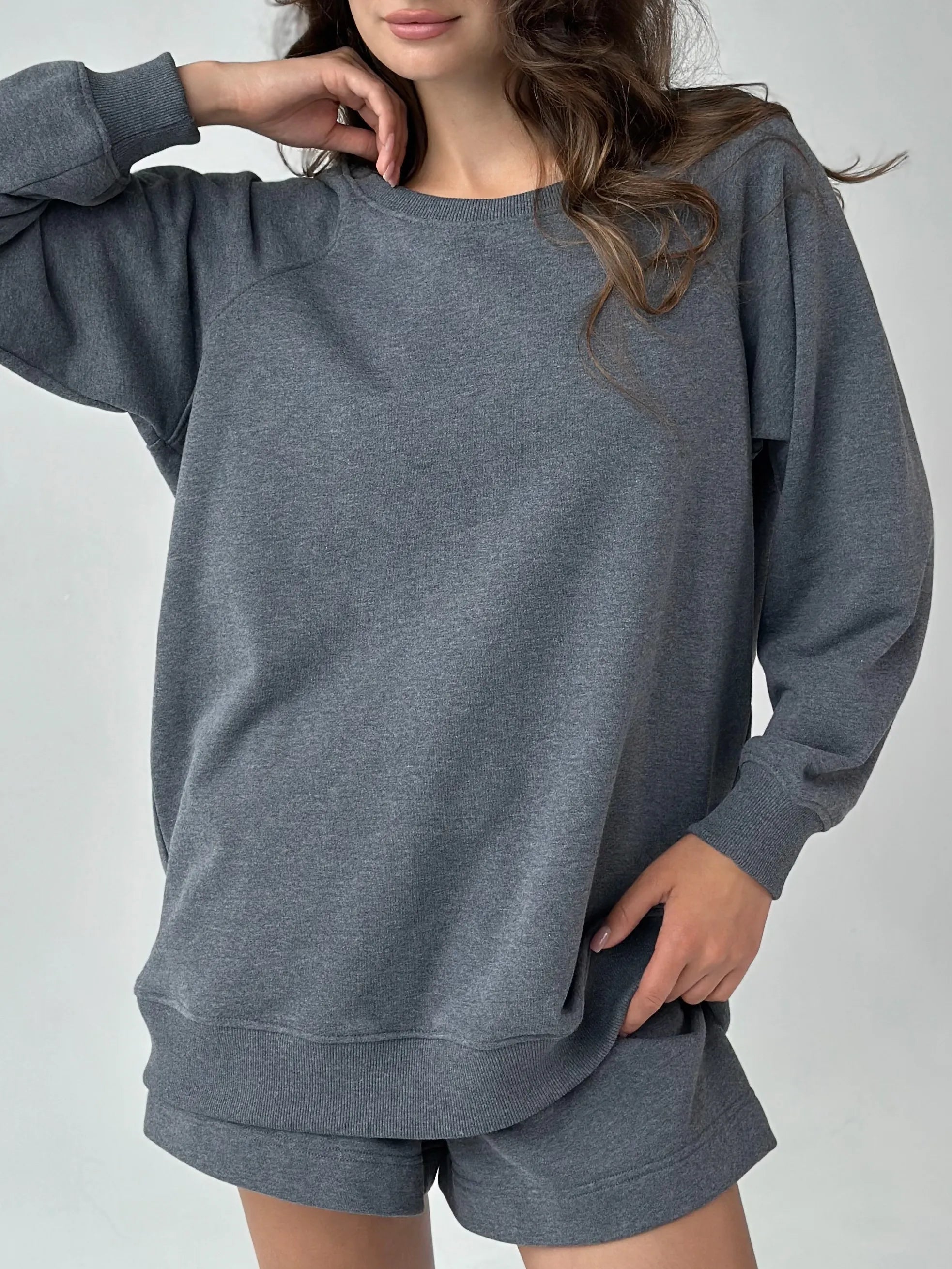 Bluza bez kaptura, z dzianiny 3-nitkowej, grafitowa