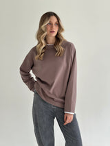 Koszulka longsleeve z białą lamówką, cappuccino