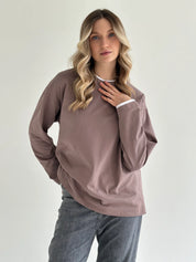 Koszulka longsleeve z białą lamówką, cappuccino