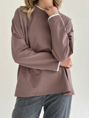 Koszulka longsleeve z białą lamówką, cappuccino