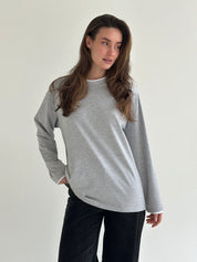 Longsleeve z białą lamówką, szary