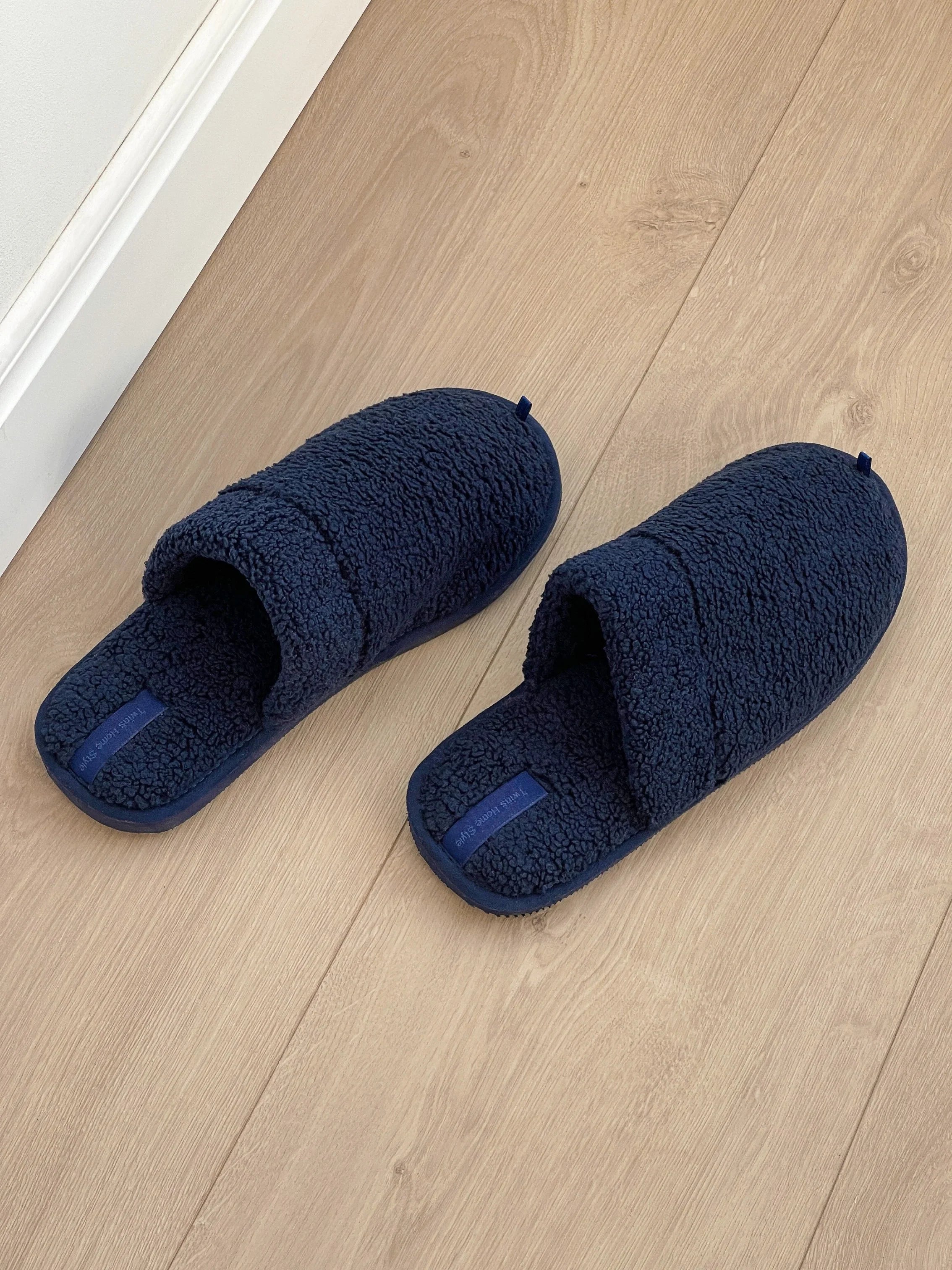 Kapcie męskie domowe TEDDY, niebieskie, bez uszu