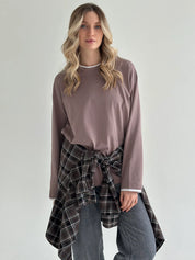 Koszulka longsleeve z białą lamówką, cappuccino