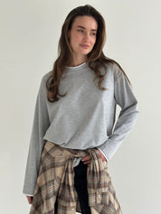 Longsleeve z białą lamówką, szary