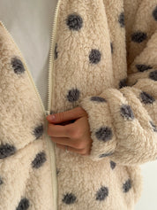 Bluza TEDDY na zamek z kapturem, czarna w groszki