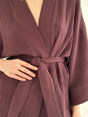 Komplet kimono i szorty muślin dwuwarstwowy, fioletowy