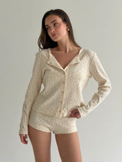 Longsleeve, dzianina prążkowana, różowy w kwiaty