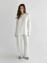 Komplet longsleeve i szerokie spodnie modal, mleczny