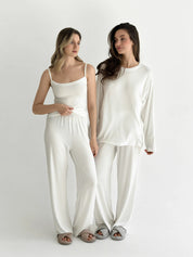 Komplet longsleeve i szerokie spodnie modal, mleczny