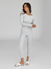 Legginsy, dzianina prążkowana, szare