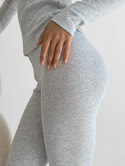 Legginsy, dzianina prążkowana, szare